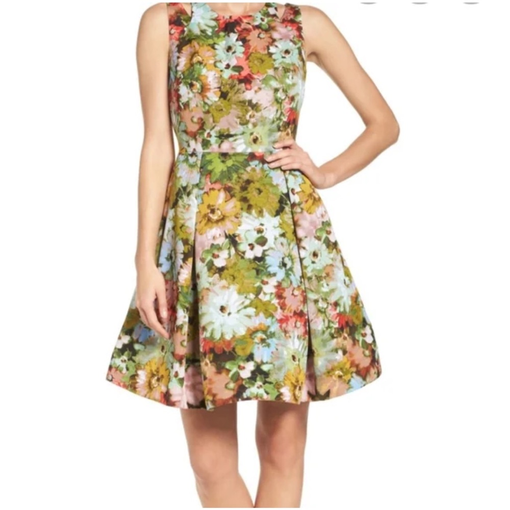 Taylor- Baked Coral Floral Fit & Flare Cut Out Shoulders size 8